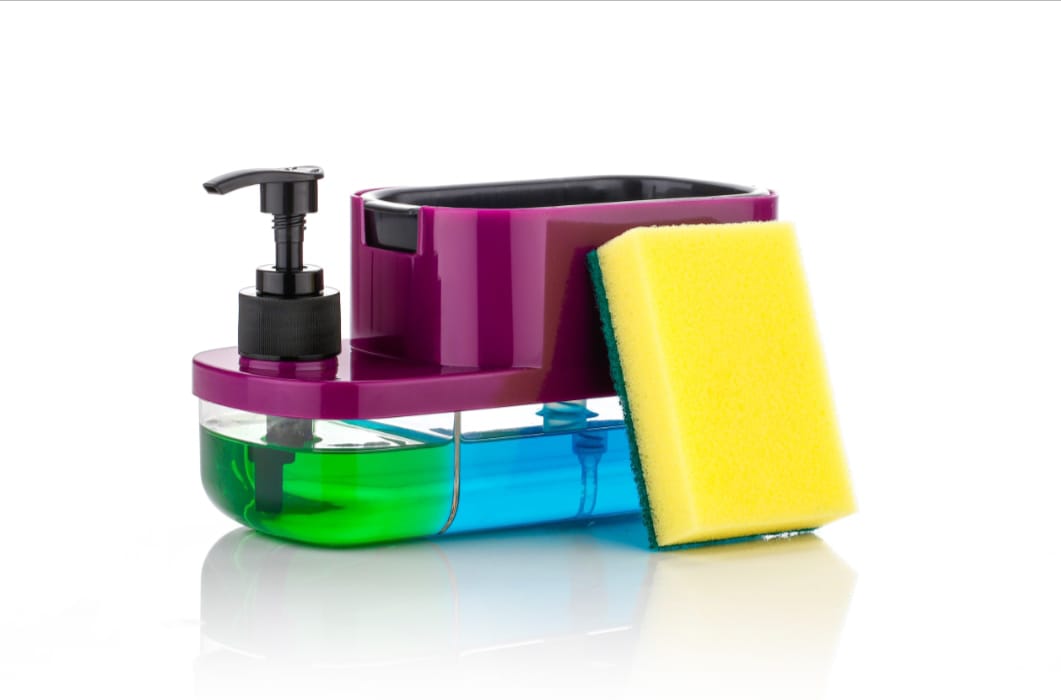 3 in 1 Dish Soap Liquid Dispenser Sponge Holder  (Purple)