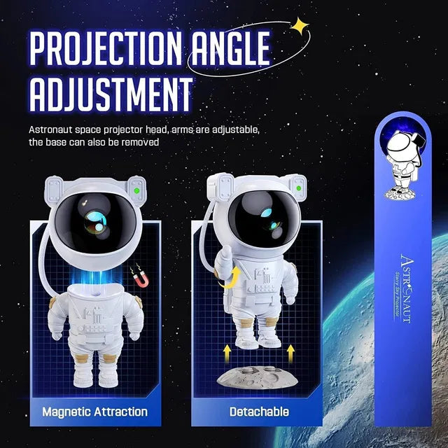 Astronaut space projector with adjustable projection angle on a space-themed background