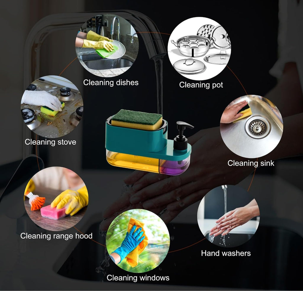 3 in 1 Dish Soap Liquid Dispenser Sponge Holder  (Purple)